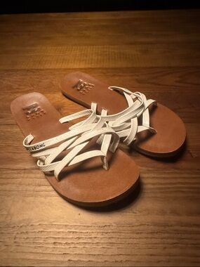 Billabong White Multi-Strap Leather Slide Sandals